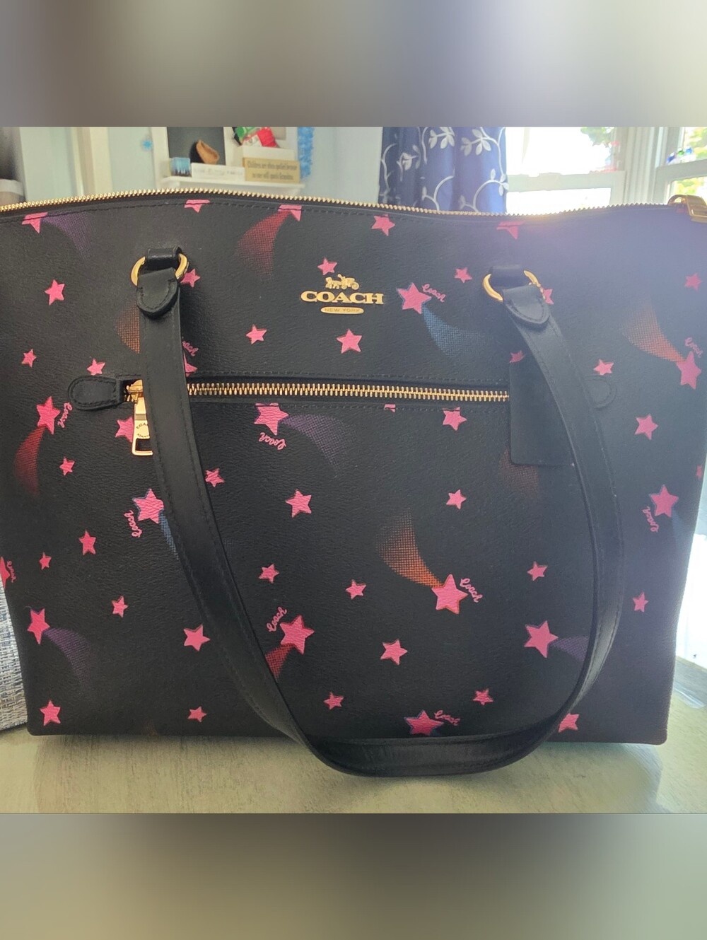 Coach Black Tote with Pink Star Motif